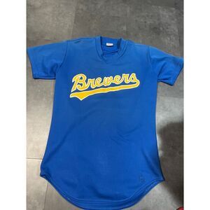 Rawlings Blue brewers jersey with Yellow Logo Adult‎ Sports C-7